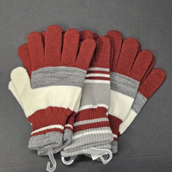 Youth Gloves Bundle Of 3 One Size Boys Red, Ivory, Grey, Striped,  New, No Tag - Picture 7 of 7